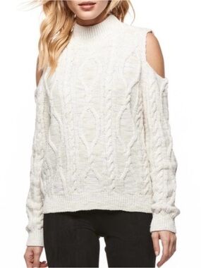 GUESS Cream Cold-Shoulder Cable Knit Sweater brand new